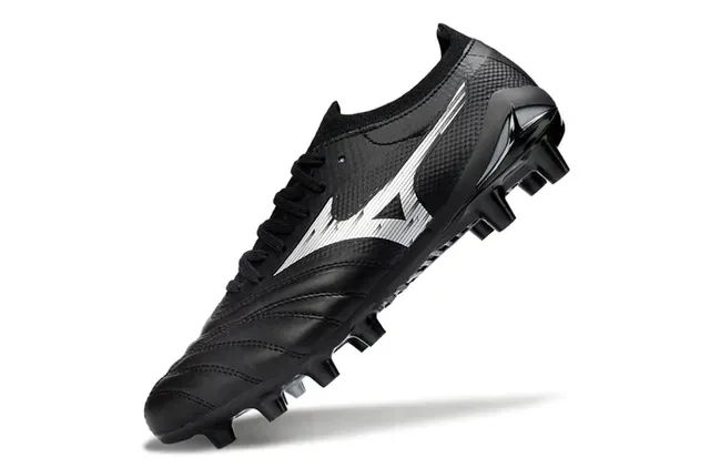 Mizuno Black Silver Quilted Leather Toe Synthetic Mesh Midfoot Firm-Ground Soccer Shoes 3