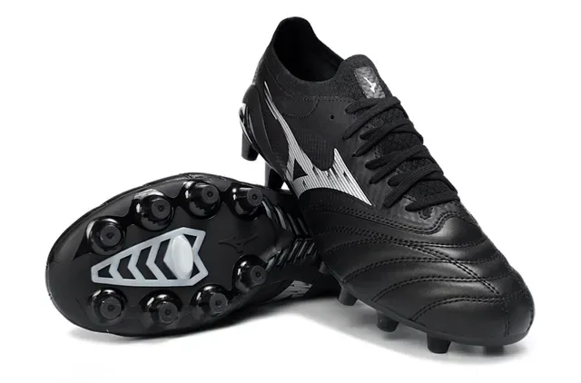 Mizuno Black Silver Quilted Leather Toe Synthetic Mesh Midfoot Firm-Ground Soccer Shoes 4