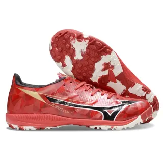 Mizuno Red White Geometric Upper Molded Turf Studs Artificial-Grass Soccer Shoes
