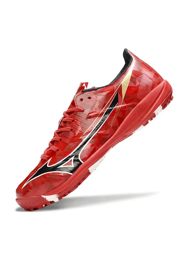 Mizuno Red White Geometric Upper Molded Turf Studs Artificial-Grass Soccer Shoes 7