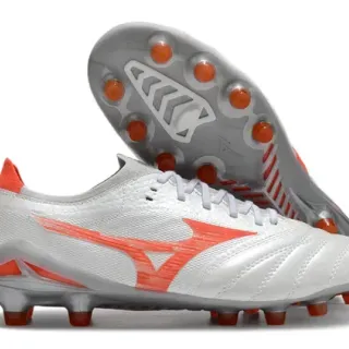 Mizuno White Orange Low-Cut Synthetic Upper Stitched Panel Construction Firm-Ground Soccer Shoes