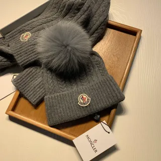 Moncler Gray Cable-Knit Fur Pom-Pom Beanie