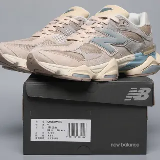 New Balance 9060 Bege Azul Camada De Malha E Suede Superior Oversized N Logo Tênis Chunky