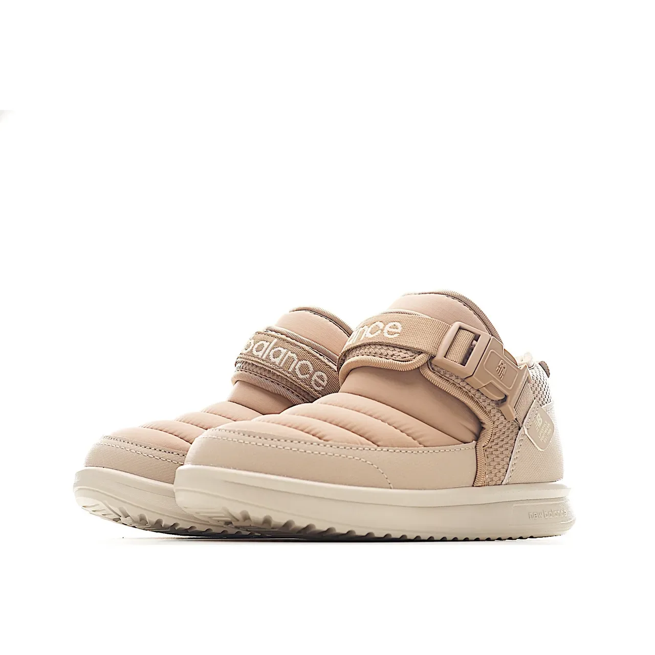 New Balance Beige White Quilted Padded Upper Single-Strap Buckle Closure Lifestyle Sneakers 4