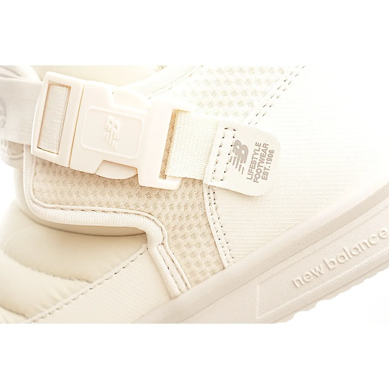 New Balance Beige White Quilted Padded Upper Single-Strap Buckle Closure Lifestyle Sneakers 18