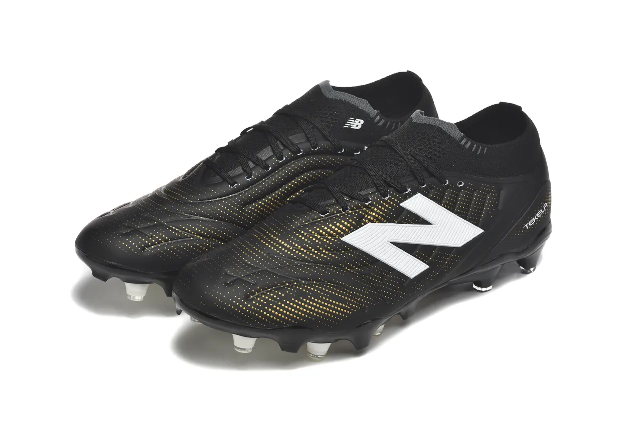 New Balance Tekela Preto e Dourado Baixo-Corte Colar Ajustado a Meia Campo Firme Sapatos de Futebol 8