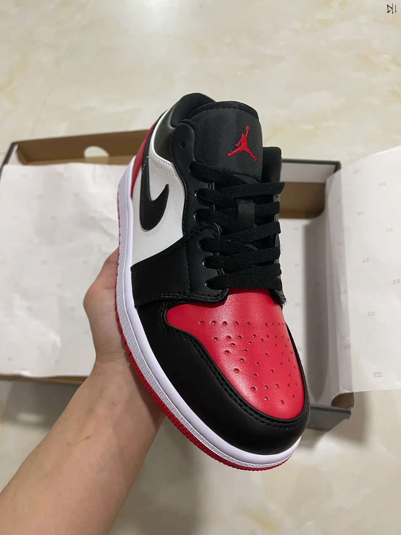 Nike Air Jordan 1 Low Black White Red Lifestyle Sneakers 2