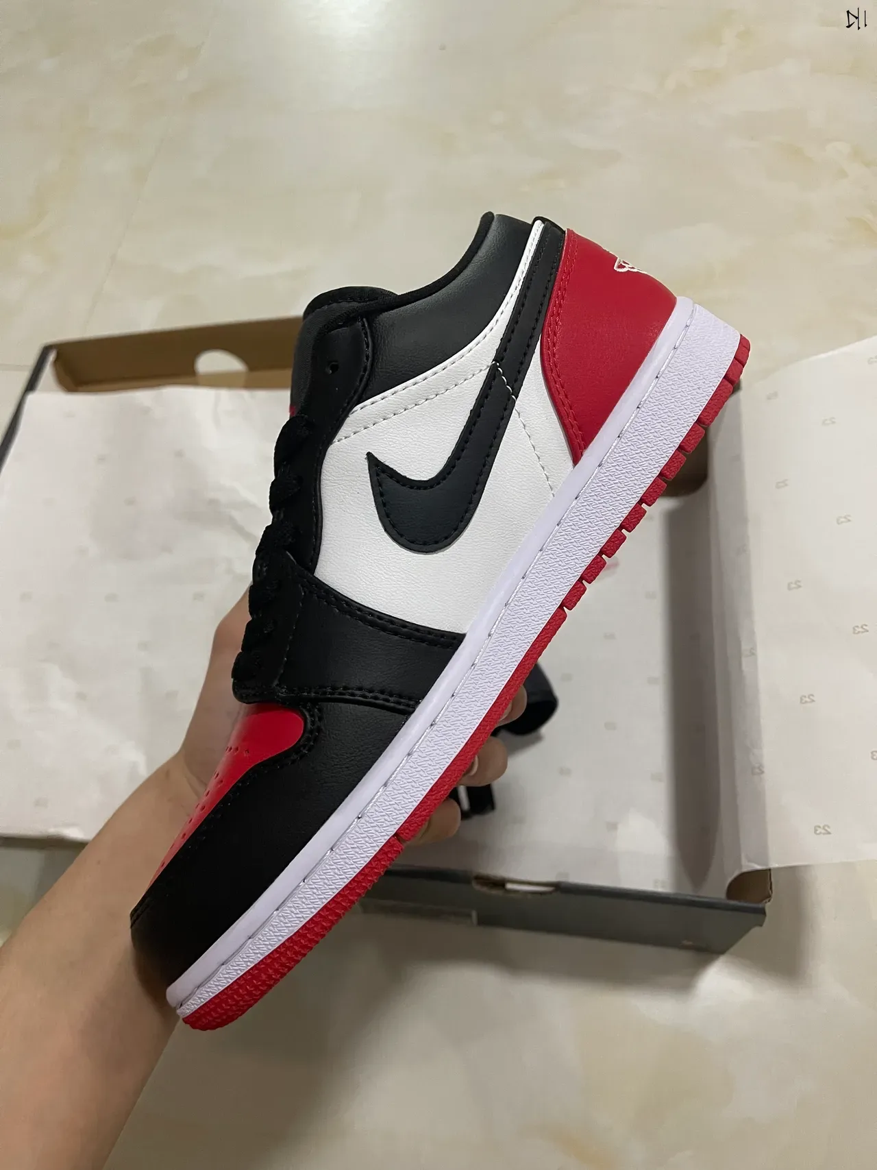 Nike Air Jordan 1 Low Black White Red Lifestyle Sneakers 4