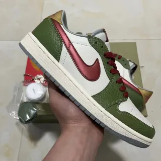 Nike Air Jordan 1 Low Verde Oliva e Vermelho Metálico Lifestyle Sneakers