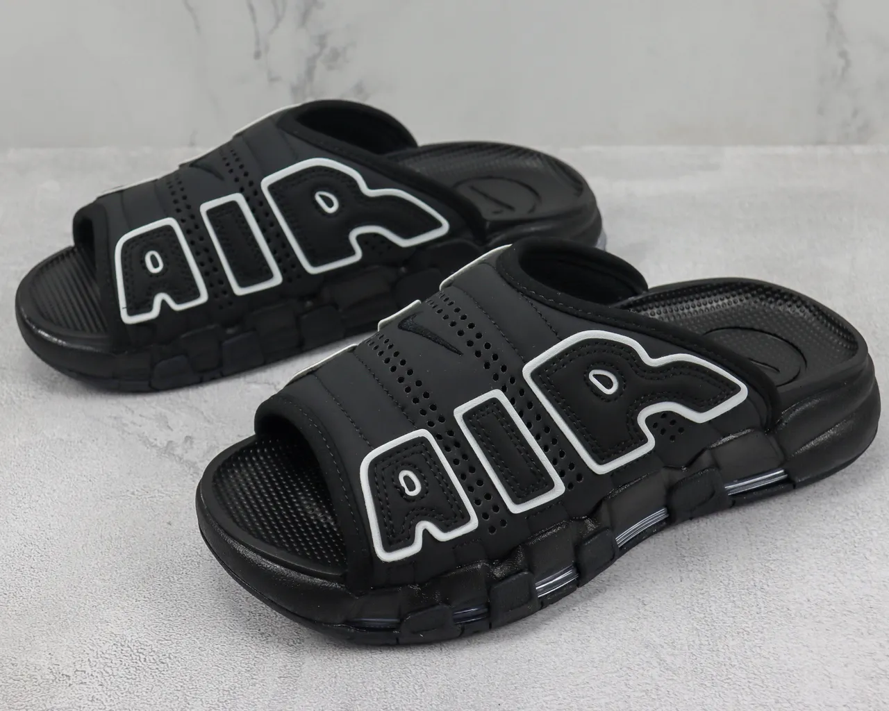 Nike Air More Uptempo Slide Black White Slippers 4