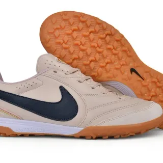 Nike Bege Azul Marinho Low-Top Suede Upper Turf Sapatos de Futebol