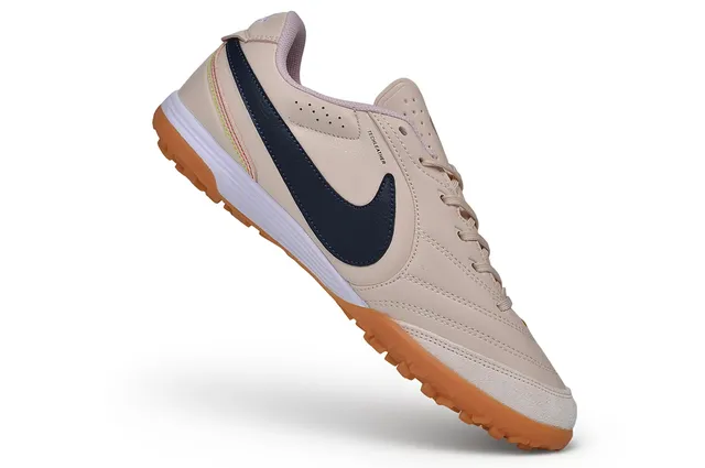 Nike Beige Navy Low-Top Suede Upper Turf Soccer Shoes 2