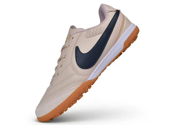 Nike Beige Navy Low-Top Suede Upper Turf Soccer Shoes 3