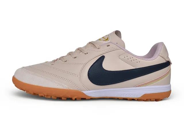 Nike Beige Navy Low-Top Suede Upper Turf Soccer Shoes 6
