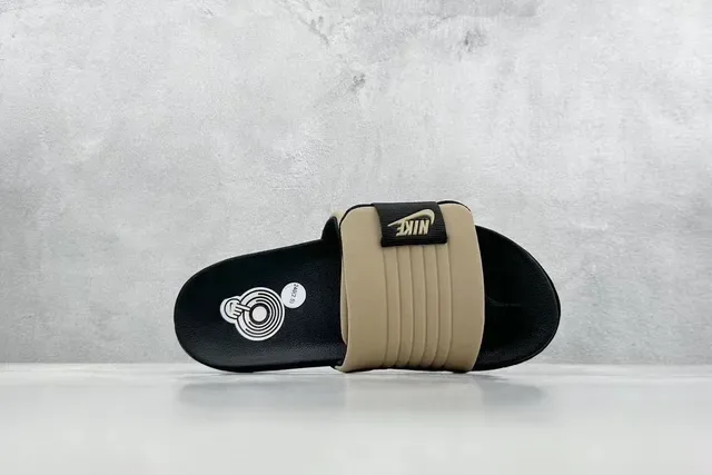 Nike Benassi Black Beige Single-Strap Ribbed Textile Slippers 7