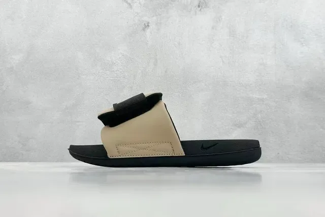 Nike Benassi Black Beige Single-Strap Ribbed Textile Slippers 9