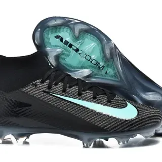 Nike Sapatos de futebol pretos e azuis de corte alto upper knit acento Mint Teal Swoosh sola firme