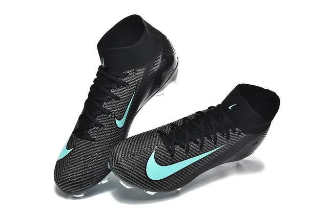Nike Black Blue High-Cut Knit Upper Mint Teal Swoosh Accent Firm-Ground Soccer Shoes 2