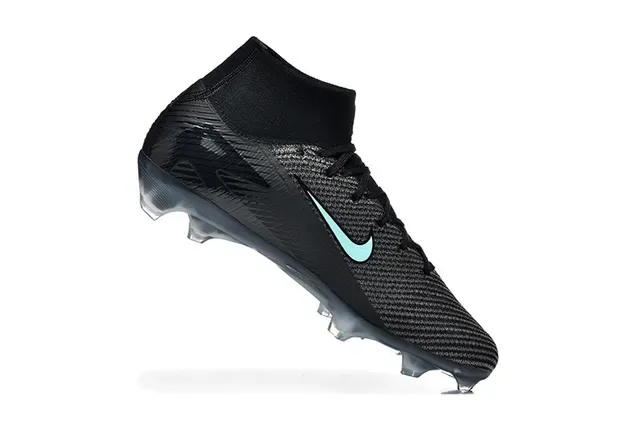 Nike Black Blue High-Cut Knit Upper Mint Teal Swoosh Accent Firm-Ground Soccer Shoes 3