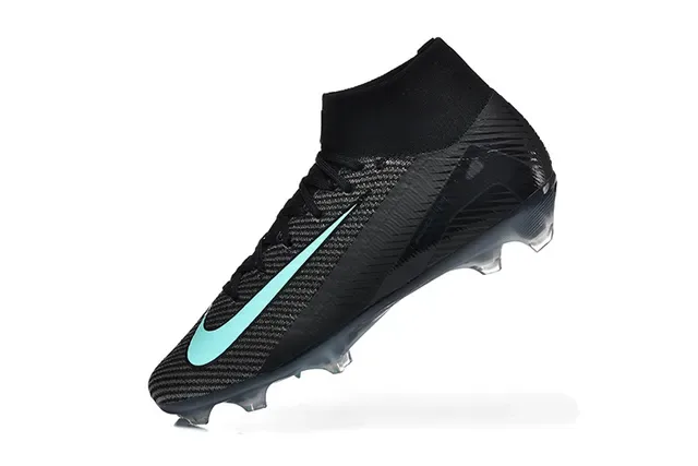 Nike Black Blue High-Cut Knit Upper Mint Teal Swoosh Accent Firm-Ground Soccer Shoes 4
