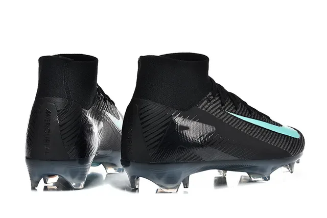 Nike Black Blue High-Cut Knit Upper Mint Teal Swoosh Accent Firm-Ground Soccer Shoes 5