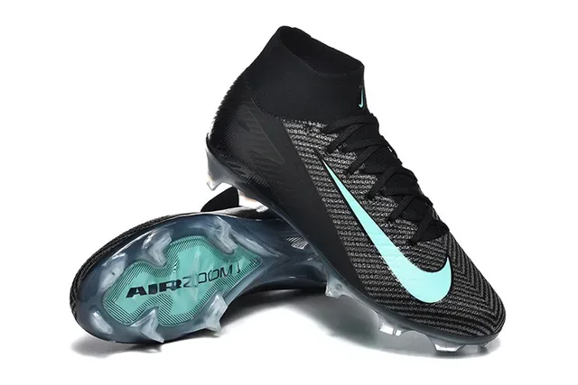 Nike Black Blue High-Cut Knit Upper Mint Teal Swoosh Accent Firm-Ground Soccer Shoes 7
