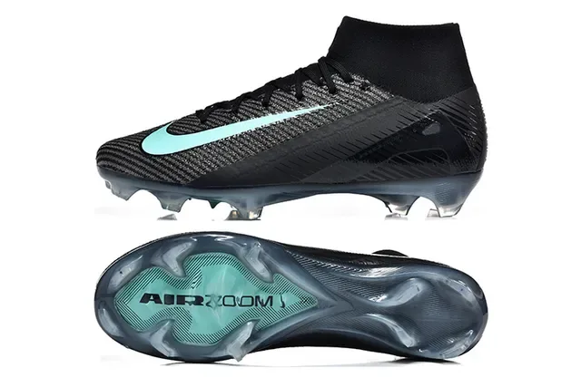 Nike Black Blue High-Cut Knit Upper Mint Teal Swoosh Accent Firm-Ground Soccer Shoes 9