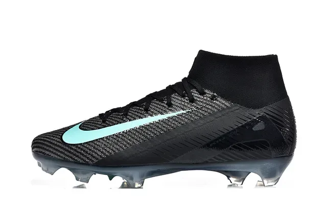 Nike Black Blue High-Cut Knit Upper Mint Teal Swoosh Accent Firm-Ground Soccer Shoes 10