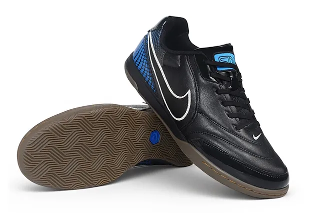 Nike Black Blue Low-Top Synthetic Leather Upper Indoor Soccer Shoes 4