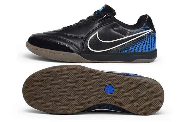 Nike Black Blue Low-Top Synthetic Leather Upper Indoor Soccer Shoes 6