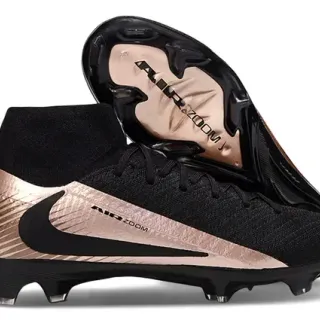 Nike काली सोने की हाई-कट सोक-फिट कॉलर मेटैलिक एकसेंट पैनल फर्म-ग्राउंड फुटबॉल जूते