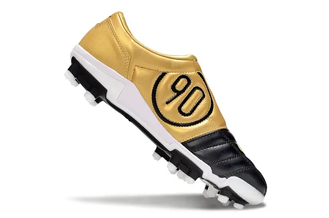 Nike Black Gold Quilted Leather Upper Swoosh Firm-Ground Soccer Shoes 2