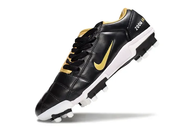 Nike Black Gold Quilted Leather Upper Swoosh Firm-Ground Soccer Shoes 3