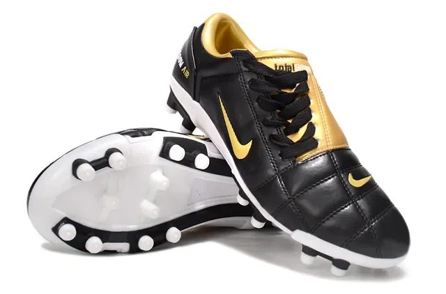 Nike Black Gold Quilted Leather Upper Swoosh Firm-Ground Soccer Shoes 4