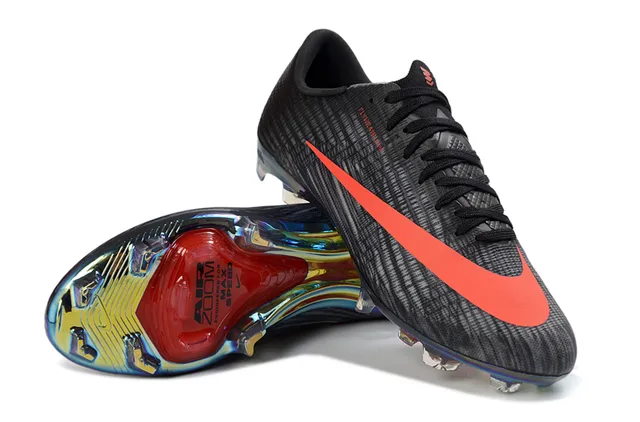 Nike Preto Laranja Flyknit Superior Placa de sola Iridiscente Solo Firme Sapatos de Futebol 4