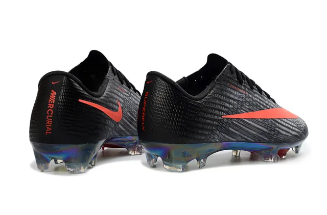 Nike Preto Laranja Flyknit Superior Placa de sola Iridiscente Solo Firme Sapatos de Futebol 5