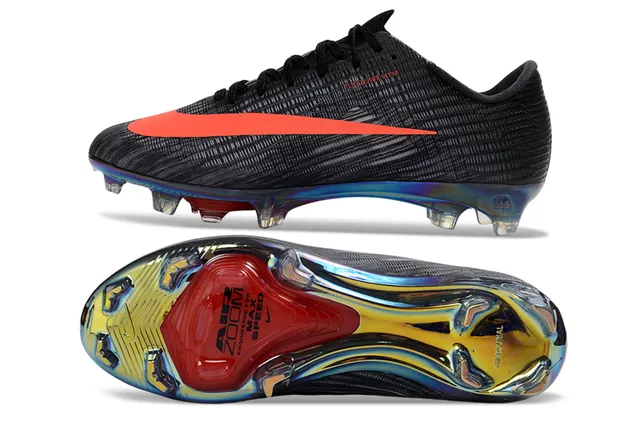 Nike Preto Laranja Flyknit Superior Placa de sola Iridiscente Solo Firme Sapatos de Futebol 6