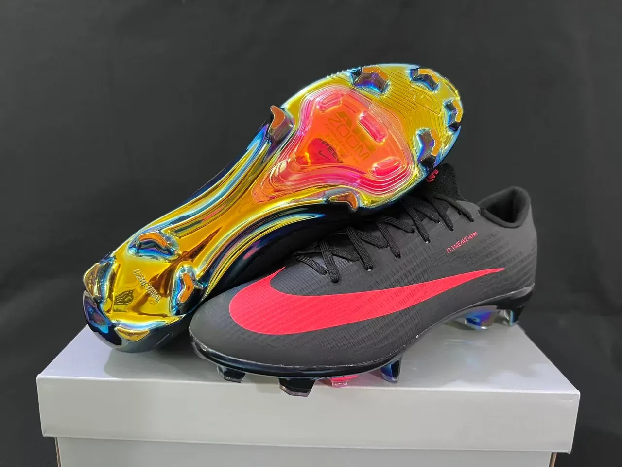 Nike Black Red Low-Cut Flyweave Upper Firm-Ground Soccer Shoes 5