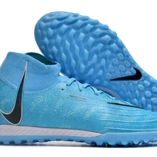 Nike Azul Preto Alto Corte Ajuste de Meia Superior Construção Flyknit Sapatos de Futebol Turf