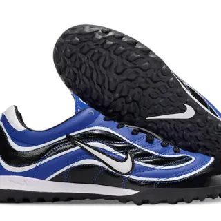 Nike Bleu Noir Motif Ondulé Recouvrements Synthétiques Semelle Basse Chaussures de Soccer pour Pelouse