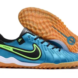 Nike Chaussures de football indoor en synthétique bleu vert métallique avec bande accent néon