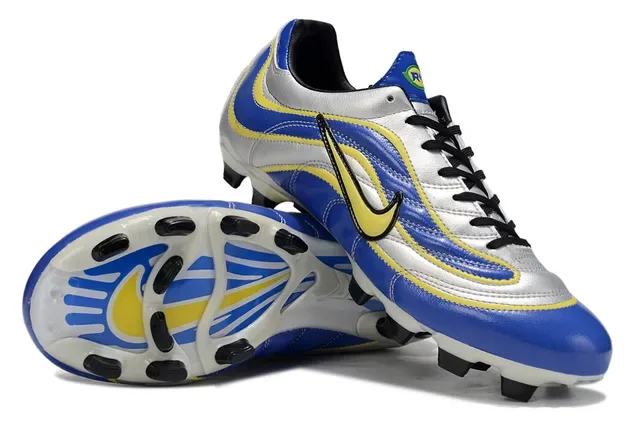 Nike Blue Silver Low-Cut Synthetic Upper Wave-Patterned Overlays Firm-Ground Soccer Shoes 3