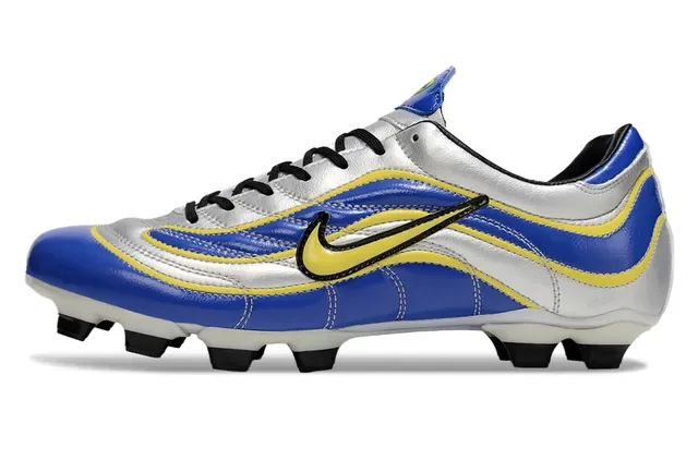 Nike Blue Silver Low-Cut Synthetic Upper Wave-Patterned Overlays Firm-Ground Soccer Shoes 6