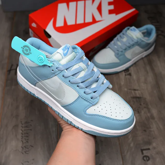 Nike Dunk Low Blue White Perforated Toe Lifestyle Sneakers 2