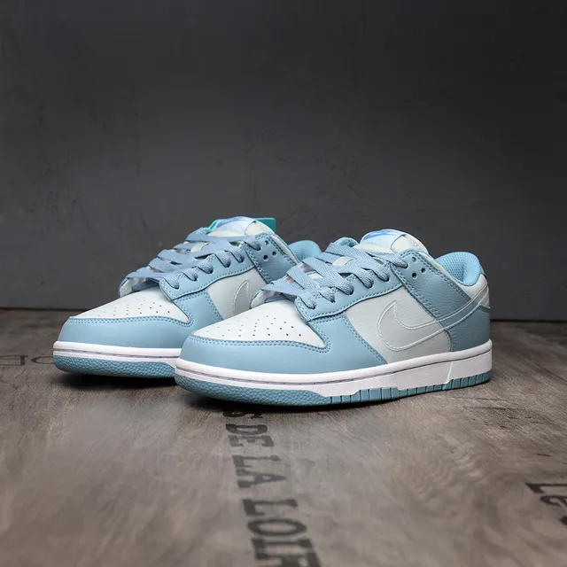 Nike Dunk Low Blue White Perforated Toe Lifestyle Sneakers 4