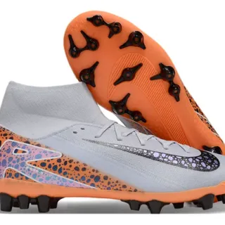 Nike Gris Orange Haut-Cut Col de Chaussette Lacets Asymétriques Terrain Firme Chaussures de Football