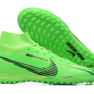 Nike Green Black High-Cut Sock-Fit Collar Neon Lime Synthetic Upper Turf Soccer Shoes