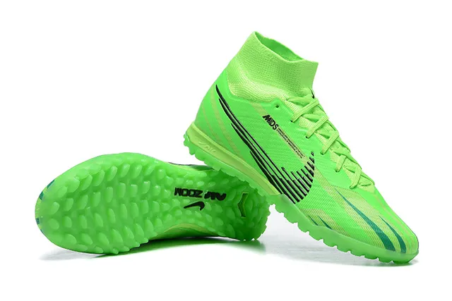 Nike Vert Noir Haut-Coupé Collet Ajuste Chaussette Neón Lime Supérieur Synthétique Chaussures de Football Turf 2