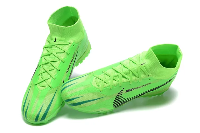 Nike Vert Noir Haut-Coupé Collet Ajuste Chaussette Neón Lime Supérieur Synthétique Chaussures de Football Turf 3
