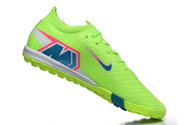 Nike हरी नीली Flyknit लो-कट सिल्हूट टर्फ फुटबॉल जूते 3